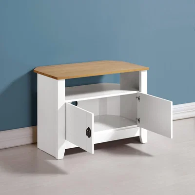 The Range Ludlow TV Unit - white with oak varnish top