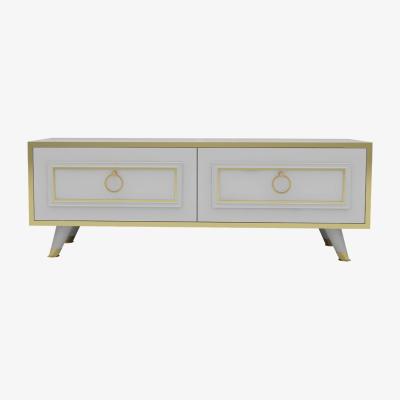 The Range Romens 120 cm Wide TV Stand and Media Console with Cabinets - White - Gold Band