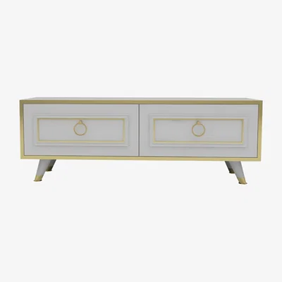 The Range Romens 120 cm Wide TV Stand and Media Console with Cabinets - White - Gold Band