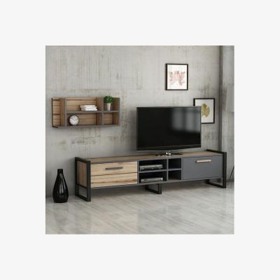 The Range Leno TV Unit with Metal Leg Oak Anthracite - Oak & Anthracite