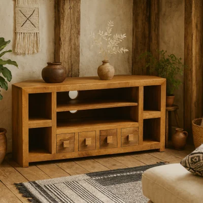 The Range Manila Light Mango Wood Corner TV Unit - Brown