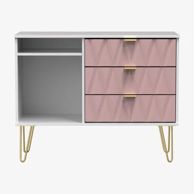 The Range Diamond 3 Drawer TV Unit - Kobe Pink & White