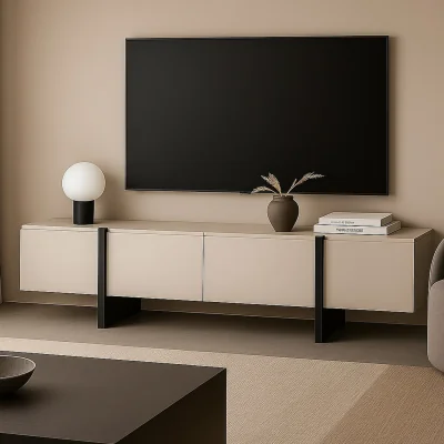 The Range Kiznie TV Stand Media Cabinet Storage Unit Handleless - Beige