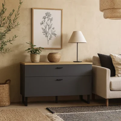 The Range Gothenburg TV Unit Top with Matt Base 1 Door 1 Drawer Fits up to 42 inches - Natural and Grey