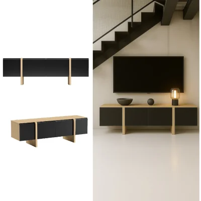 The Range TV Stand Media Cabinet Storage Unit Handleless  - Oak