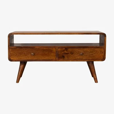 The Range Curved Chestnut Media Unit With Cable Access - Orange