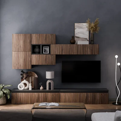 The Range Aveiro Wall Mounted Entertainment Center - Black and Alina Pattern