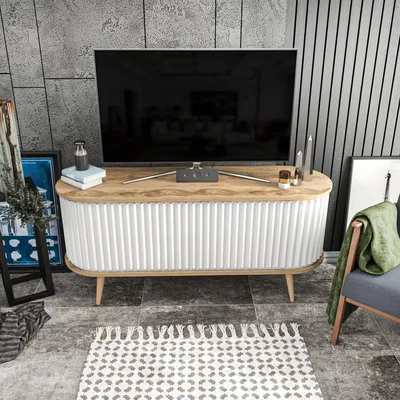 The Range Stor 140 cm Mid-Century Modern TV Stand Special Design Media Console Oud - Oud Oak and White