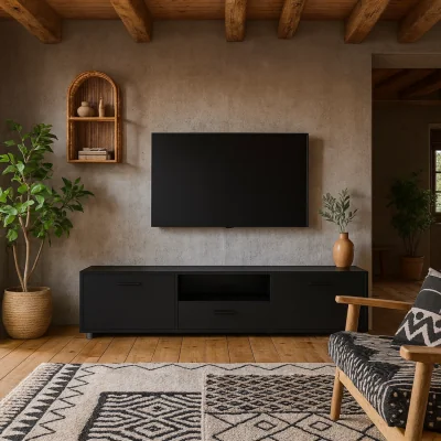 The Range Nagoya Matt Low Media TV Unit 2 Doors 1 Drawer 1 Shelf - Black