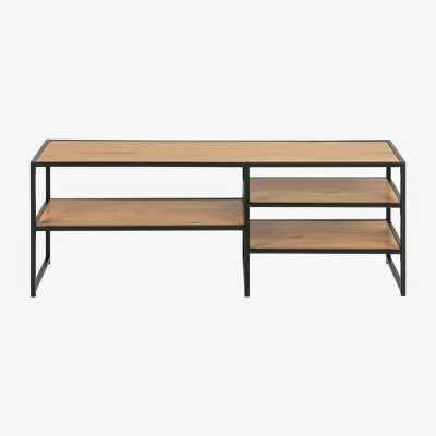 The Range Seaford Black Metal Open TV Unit with 3 Oak Shelves - Oak & Black