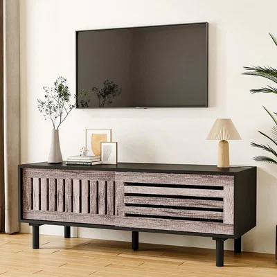 The Range Slatted Sliding TV Stand - Black Brown