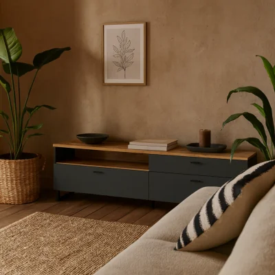 The Range Stockholm and TV Unit 2 Doors 1 Drawer - Natural and Grey