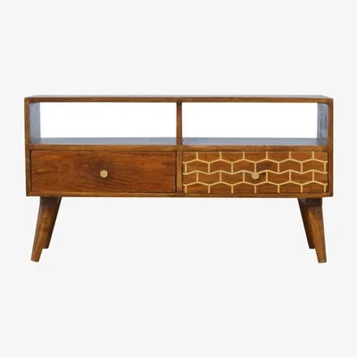The Range Gold Art Pattern 2 Drawer, 2 slot Media Unit - Orange