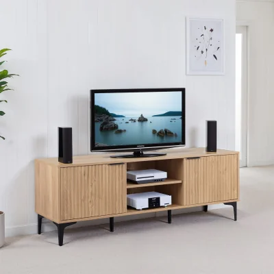 The Range Miami 2 Door TV Unit - Oak Effect and Black - Oak and Black