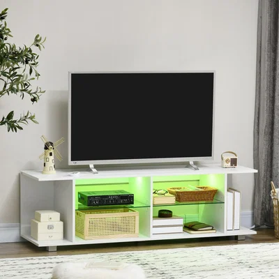 The Range HOMCOM 145cm TV Unit with Glass Shelves - White
