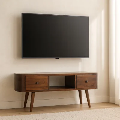 The Range Solid Wood Chestnut Round Open Media Unit - Brown