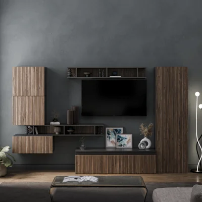 The Range Viterbo Wall Mounted Entertainment Center - Black and Alina Pattern