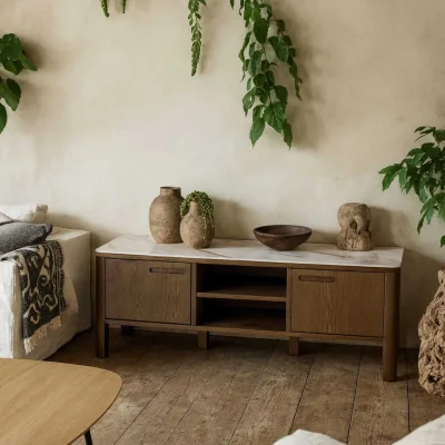 The Range Cork Veneer TV Unit with Ceramic Top - Brown