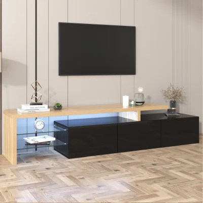 The Range LED TV Stand with Open Glass Shelves - Black