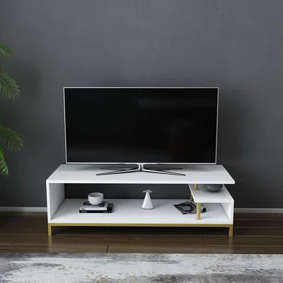 The Range Reilly 120cm Wide Tv Stand - White and Gold - White