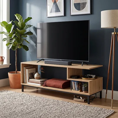 The Range Oak TV Stand with Shelves Storage Cabinet 106cm - Oak