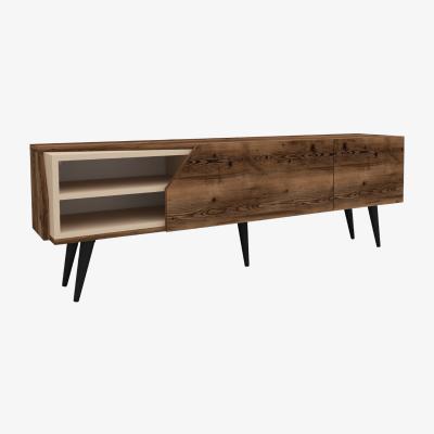 The Range Cleon TV Stand and Media Center with Cabinets and Open Shelves - Light Walnut & Beige