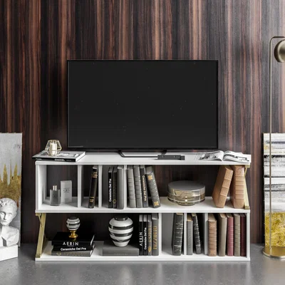 The Range Termassini 140cm Wide TV Stand - White and Gold - White and Gold