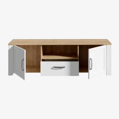 The Range Bramblecroft TV Unit, White Body with Natural Oak Top, 2 Doors, 1 Drawer - White