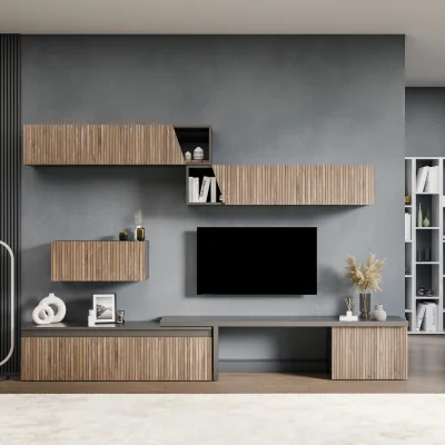 The Range Glasgow Wall Mounted Entertainment Center - Black and Alina Pattern