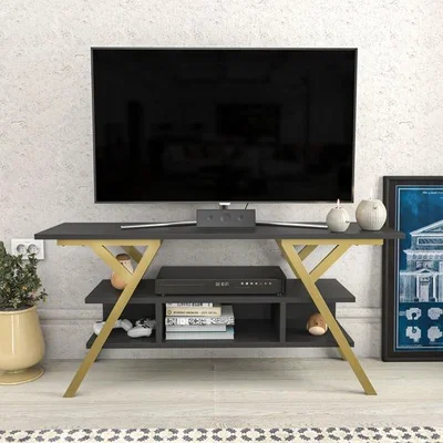The Range Minerva Wide Tv Stand - Anthracite and Gold - Amthracite