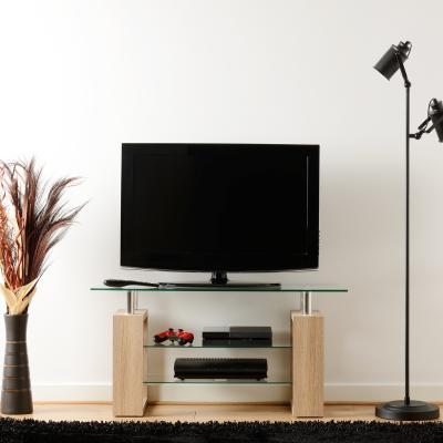 The Range Milan TV Unit - Charcoal Glass - Sonoma Oak