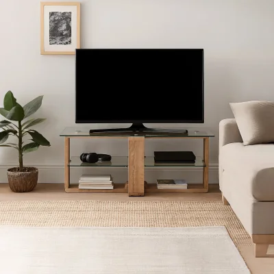 The Range Barton 2 Tier Glass Media Unit - Natural