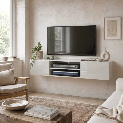 The Range Lumipa 140cm High Gloss White Floating TV Stand - Fits Up to 60 Inch TVs