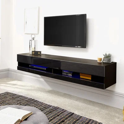 The Range Galicia Wall Mounted TV Unit with LED - Black / 180cm