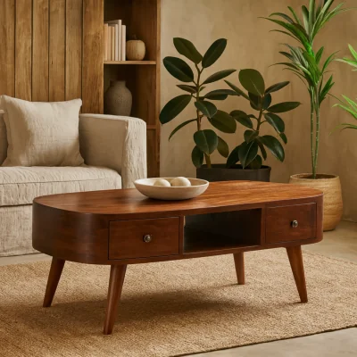 The Range Rawai Chestnut Round Mango Wood Open TV Media Unit - Brown