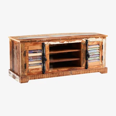 The Range Reclaimed Boat Wood 3 Shelves 2 Door Large TV Media Unit  - Multicolour
