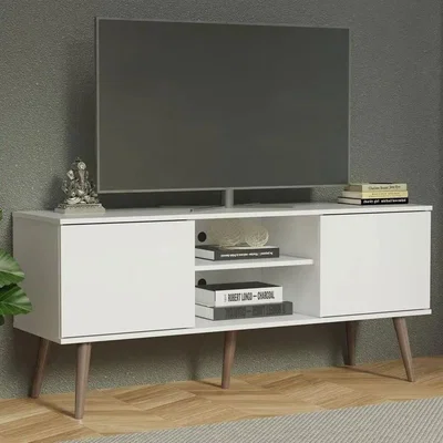 The Range 136cm TV Stand Console with 2 Doors and 2 Shelves for 50 to 55 Inch TVs - White