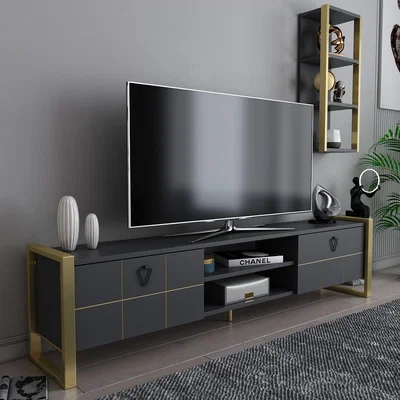 The Range Mila Modern TV Unit TV Stand for TVs up to 72" - Anthracite&Gold