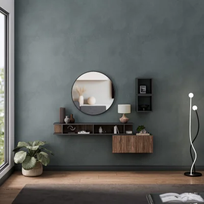 The Range Bari Wall Mounted Entertainment Center - Black and Alina Pattern