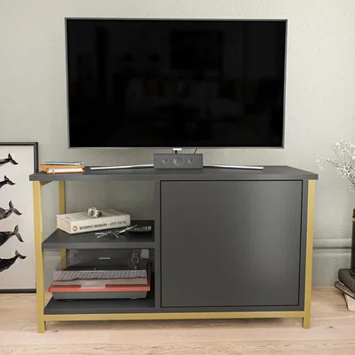 The Range Muskegon 90cm Wide Tv Stand - Anthracite and Gold - Anthracite