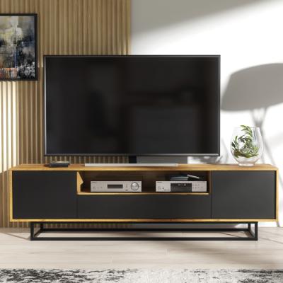 The Range TV Unit 200cm - Oak  Black - Colour:  Oak Body & Black Matt Doors