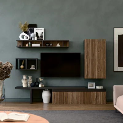 The Range Braga Wall Mounted Entertainment Center - Black and Alina Pattern