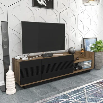 The Range Walnut and Anthracite Viana 167cm Wide Modern TV Stand  - Brown