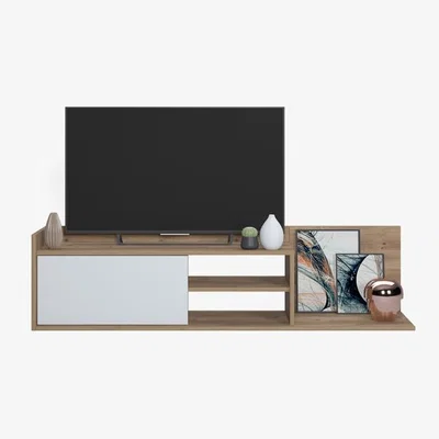 The Range Zein 2 Colours TV Stand, 1 Flip Door, Open Shelf - Ruumstore - Varna Oak