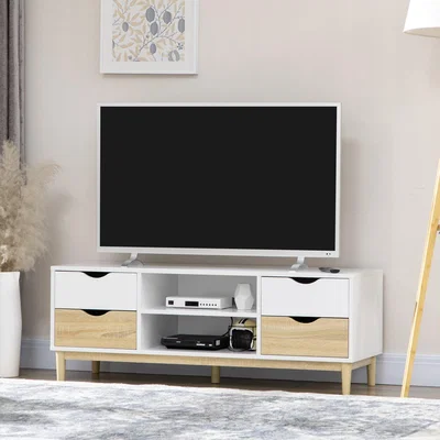 The Range TV Cabinet Stand with Storage Drawers and Shelves for Living Room - Natural, White