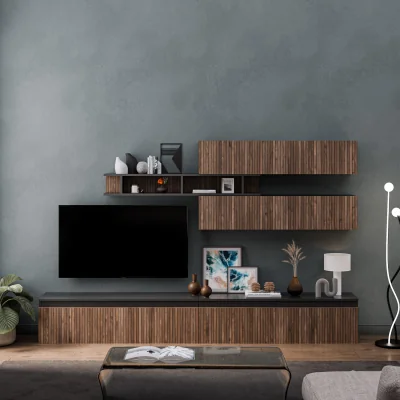 The Range Alicante Wall Mounted Entertainment Center - Black and Alina Pattern
