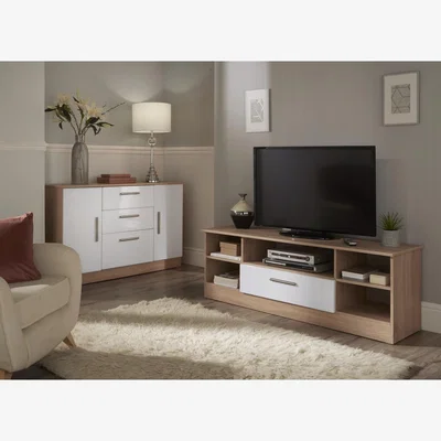 The Range Contrast Wide 2 Door 2 Drawer TV Unit - White Gloss & Bardolino Oak