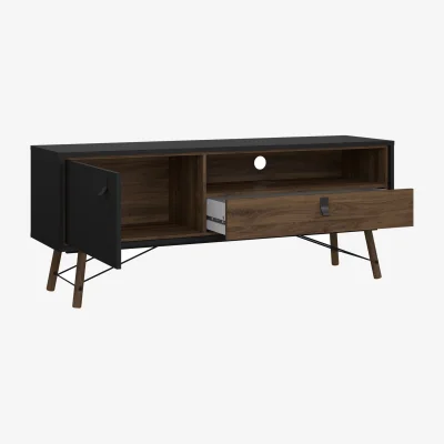 The Range Ry TV Unit 1 Door 1 Drawer in Matt Black Walnut - Black Walnut