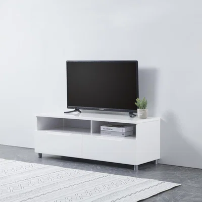 The Range Highbridge 2 Drawer High Gloss TV Stand Storage Unit - White - White