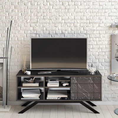 The Range North 130 cm Wide Modern TV Stand Console Cabinet - Black Marble